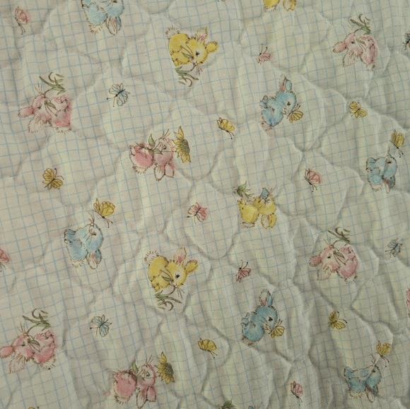 vintage baby crib quilt blanket hand embroidered nursery Cat, Clown, Rabbits *re - Picture 9 of 13